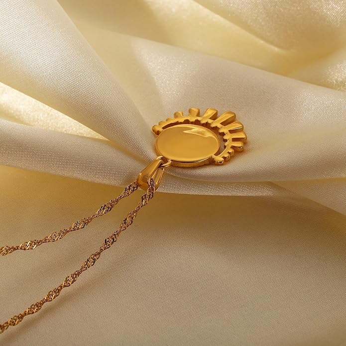 IBARA Women Gold Dianty Necklace Sun Crescent Moon Star Evil Eye Lock Lovely Heart Flower Butterfly Pearl Pendant Coin Necklaces 18K Gold CZ Diamond Filled Chain Boho Beach Simple Handmade Jewelry