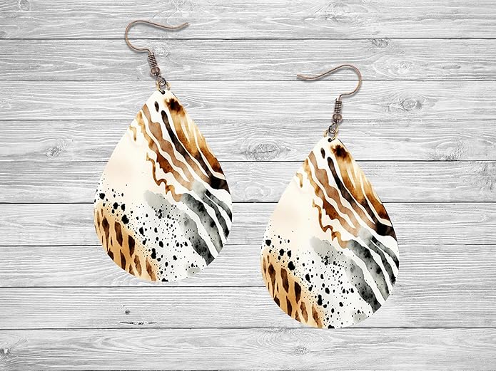 Teardrop Wood Earrings Light Weight Printed Image Dangle Jewelry, Fun and Funky Earrings