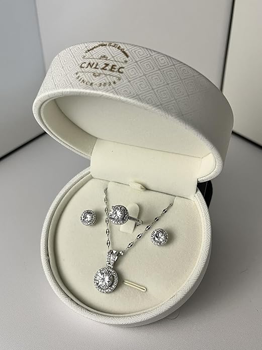 Stunning 3-piece Moissanite Jewelry Set - Necklace, Ring & Earrings | Elegant Wedding Jewelry Sets for Brides | Perfect Moissanite Earrings & Necklace | Timeless Bride Earrings & Wedding Earrings for Brides
