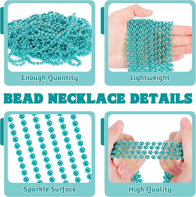 100 PCS Lakeblue Beads Necklaces, 33" Round Beads Bulk, Mardi Gras Parade Accessories, Costume Necklaces for Parade Throws Accessories Decorations Festive Event Gender Reveal Party Supplies