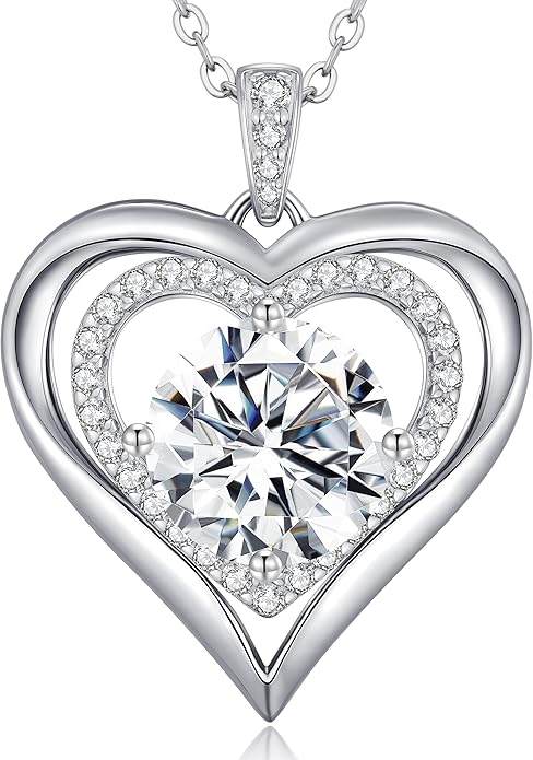 Valentine's Day Gift Moissanite Heart Pendant Necklaces for Women, 925 Sterling Silver Necklace Engraved with 'I LOVE YOU', Ideal Anniversary Birthday Jewelry Gifts for Mom Wife Girlfriend Daughter Her