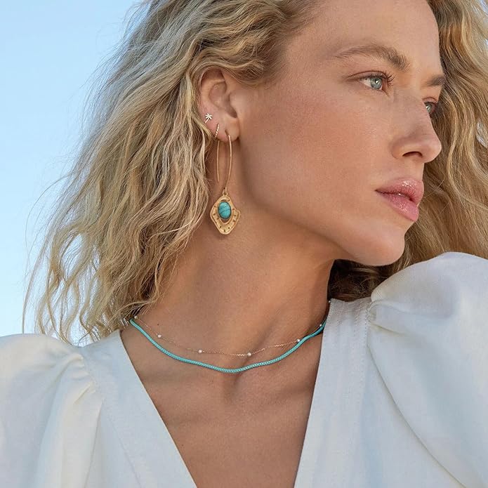 Geometric Drop Dangle Earrings Boho Statement Long Hoops 18k Gold Plated Lightweight Earrings for Women Girls
