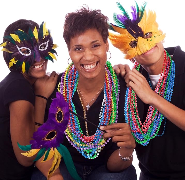 144 Pcs Mardi Gras Beads Bulk, 33 Inch 7mm Carnival Beaded Necklaces Decorations For Mardi Gras Festivals, Mardi Gras Parades, Night Club Dress-up Events Party Costume