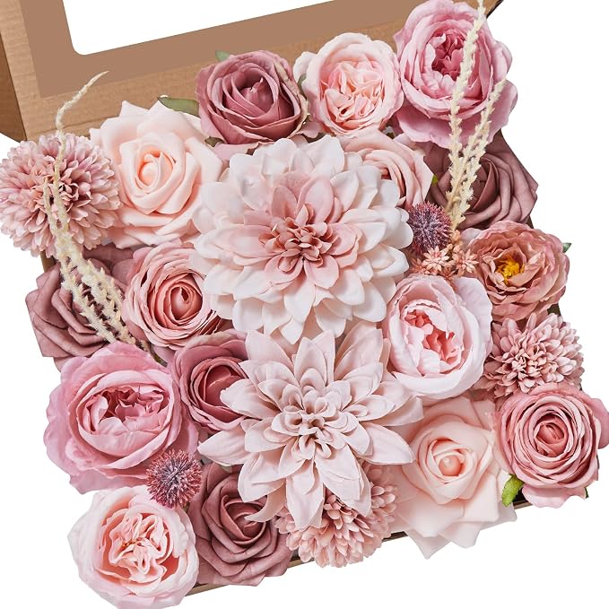 Alecono Artificial Flowers, Dusty Pink Silk Fake Flowers by AleconoBetterYourLife