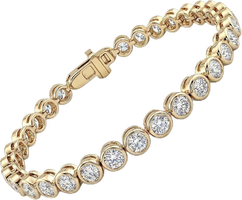 Privosa Fine Jewelry 1 to 2 Carat Diamond Tennis Bracelet in 14k White or Yellow Gold (F-G, SI1-SI2, cttw) 7 Inches Long Bezel Set