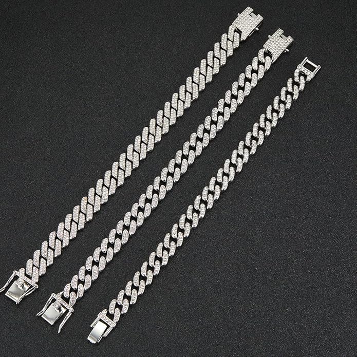 14K Gold Plated Ankle Bracelets for Women Cuban Link Anklets Plus Size Silver Ankle Bracelet Layered Link Anklet Set Rhinestone Bling Anklets Silver Jewelry for Women Gift Set