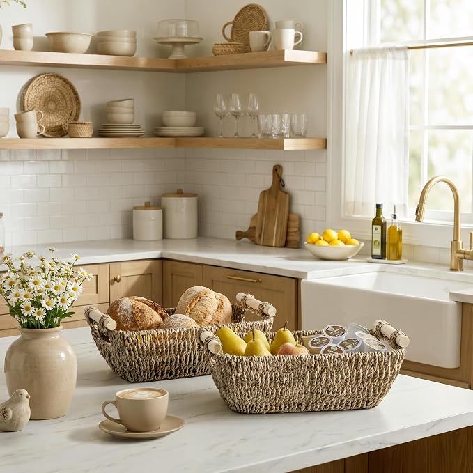 StorageWorks Small Baskets for Shelf, Seagrass Woven Basket for Gifts | Wicker - Image 7