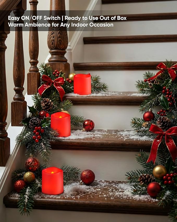 Homemory 24 Pack Red Flameless Flickering LED Votive Tealights Candles | - Image 5