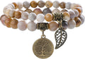 Bivei Natural Semi Precious Gemstone beads bracelet for women - Life Tree and Leaf Charm Energy Reiki Crystal Stretch Bracelets