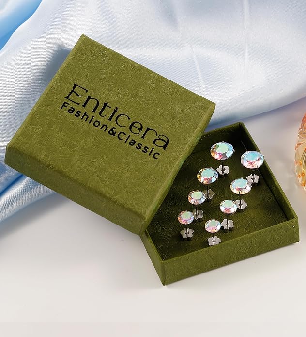 4Pairs AB Cubic Zirconia Earrings Studs Flat Back Earrings for Women 14K Gold CZ Flatback Stud Earrings Hypoallergenic Cartilage Nap Earrings