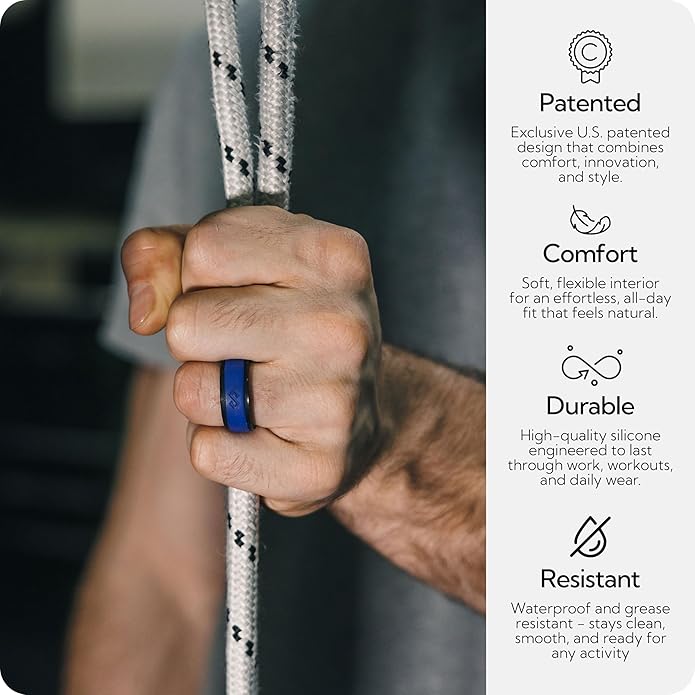 Rinfit Silicone Rings for Men 9mm Wide, 2mm Thick - Mens Rubber Wedding Bands - Infinity Ring with 2 Layers - Patented Design