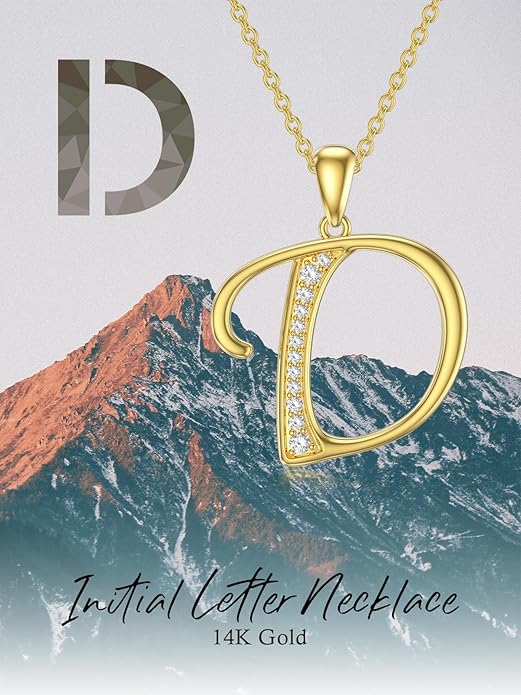 14k Gold Initial Necklace for Women, Solid Gold Moissanite Letter Pendant Necklaces Jewelry for Her Birthday Valentines Day Gifts for Mom Wife Christmas Gifts for Girlfriend Sister