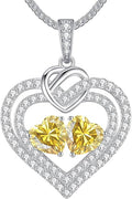 LOUISA SECRET Sparkling Double Heart Birthstone Necklaces for Women, 925 Sterling Silver Fine Jewelry, Pendant Heart Necklaces Birthday Anniversary Christmas Gift for Women Wife Mom Girlfriend Lady