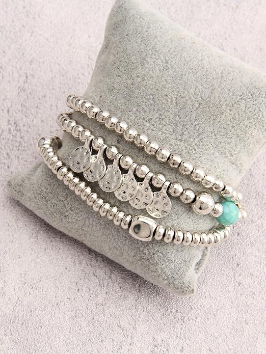Gold Cuff Bracelet for Women Silver Beaded Bracelets Open Bangle Stackable Stretch Bead Bracelet Boho Jewelry Gifts for Wife Couple