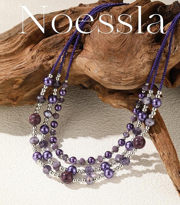 Noessla Beaded Statement Necklaces for Women Layered Chunky Bead Necklace Fashion Costume Jewelry Gifts for Mom