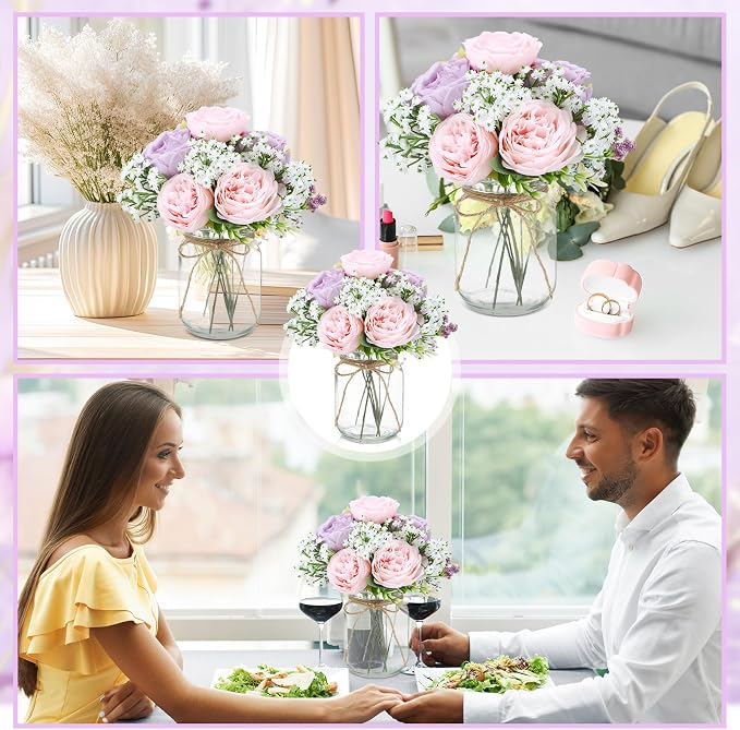 12 Sets Mason Jar Flowers Centerpiece Table Decorations, Artificial Peony - Image 5