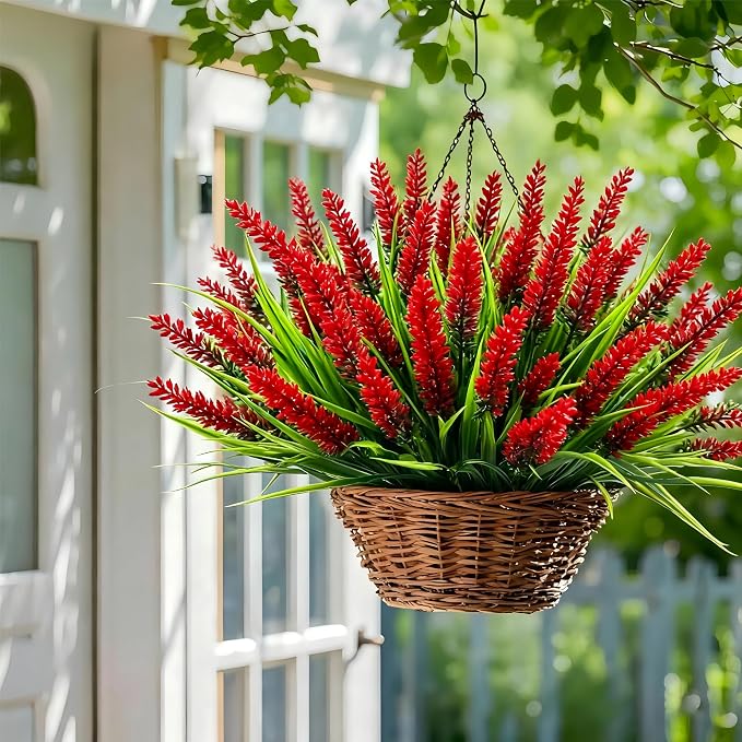 Geegoods 24 Bundles Red Artificial Plants Flowers Outdoor, UV Resistant | Faux - Image 5