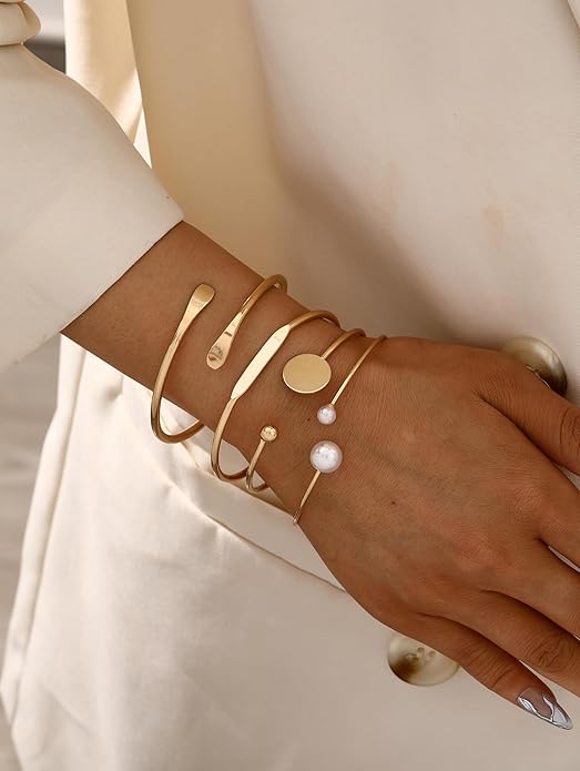 ÌF ME Gold Bangle Bracelets for Women, Indian Bangles Stackable Set, Multi Layer Textured 14K Gold Plated Chunky Bracelets Boho Jewelrys Set
