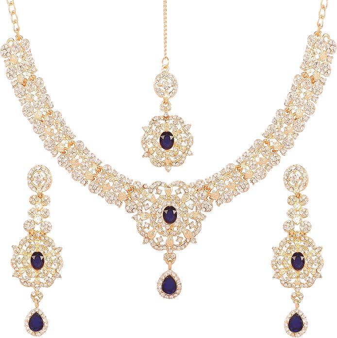 Touchstone Indian jewelry sets for women gold wedding tikka necklace set guest costume fancy bridal jewellery rhinestone crystal elegant formal prom evening wear dainty accessories