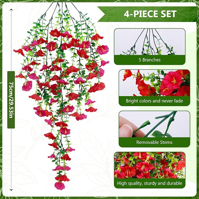4-Pack Fake Hanging Plants, Faux Hanging Plant Artificial Greenery - Image 3