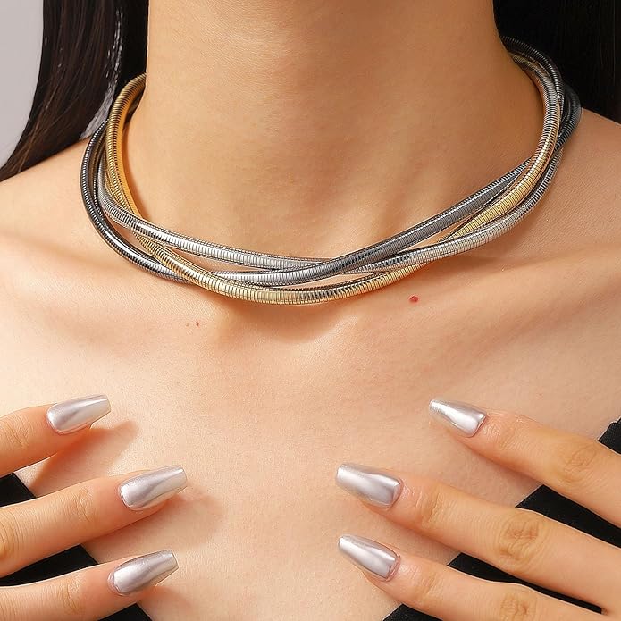 Chunky Gold Snake Chain Choker for Women Stainless Steel Layered Collar Necklace Punk Gothic Y2K Statement Jewelry Gift