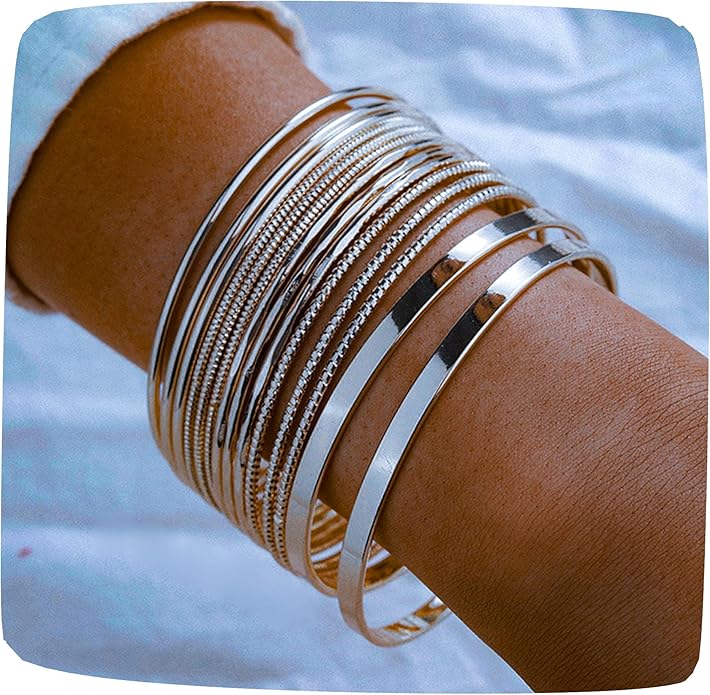 16Pcs Gold Bangle Bracelets for Women - Multi Layer Stackable Textured Bracelets Boho Jewelrys Set.