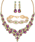 3/4 Pieces Women Jewelry Set Artificial Rhinestone Crystal Bride Statement Choker Necklace Tiara Crown Link Bangle Bracelet Teardrop Dangle Earrings Set