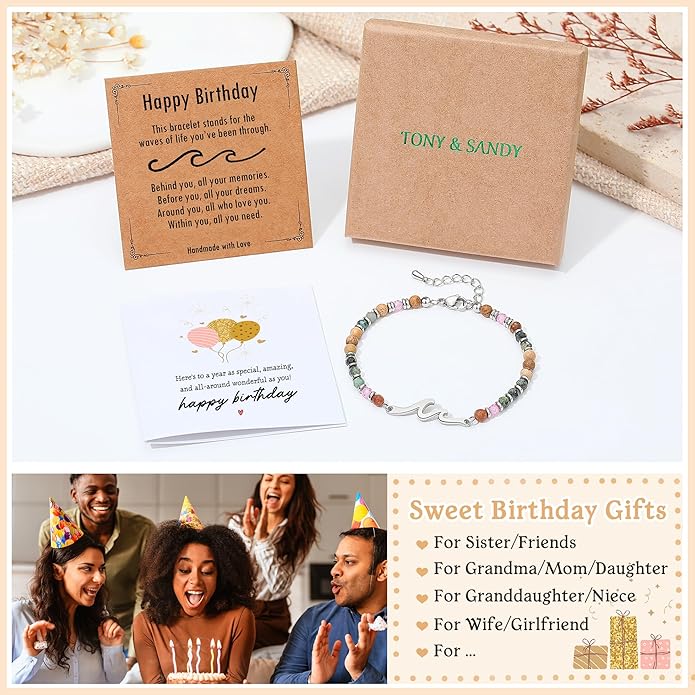 TONY & SANDY Friend Gifts for Women, Unique Valentine's Day Gifts for Her, Sister Gifts from Sister, Wave Bracelet, Christmas Birthday Gifts for Women, Bestie Friendship Bracelets