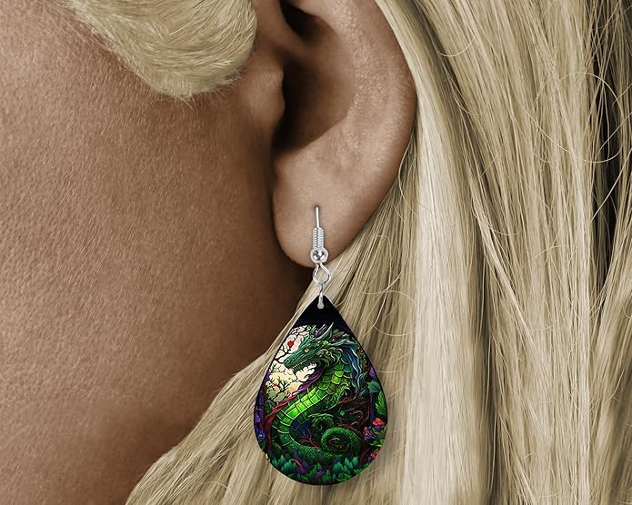 Teardrop Wood Earrings Light Weight Printed Image Dangle Jewelry, Fun and Funky