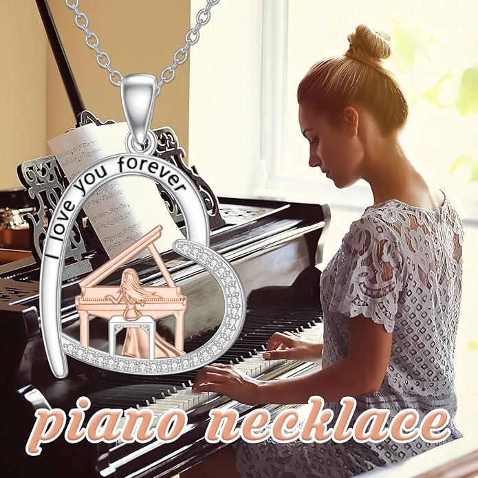 Violinist Necklace Sterling Silver Music Crystal Jewelry Saxophone Cello Violin Piano Flute Music Note Necklace Music Gifts for Women Girl Daughter