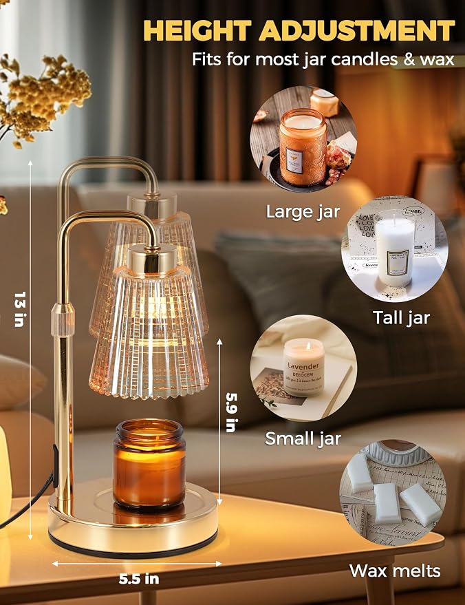Gold Candle Warmer Lamp with 24h Cycle Timer, Dimmable Wax Melt Warmer | Gold - Image 5
