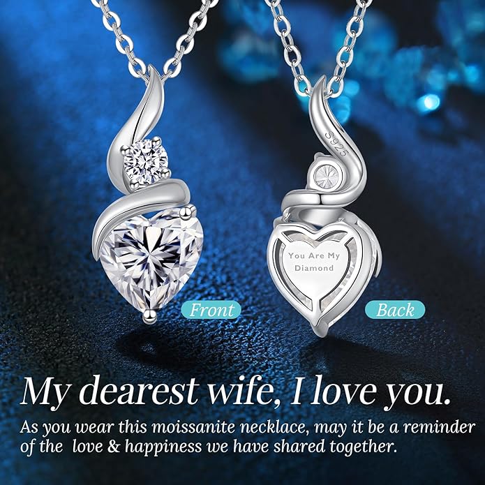 ANDSO Valentine's Day Gift Moissanite Heart Pendant Necklaces for Women, 925 Sterling Silver Necklace with Birthstone, Ideal Anniversary Present or Birthday Jewelry Gifts for Mom Wife Her Girlfriend