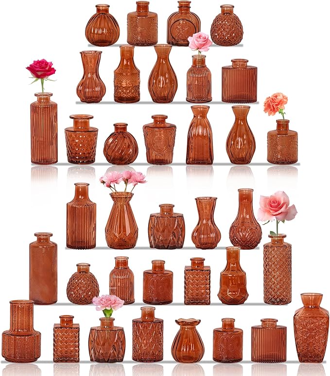 36Pcs Bud Vases Set Small Vintage Glass Bottles Bud Vases in Bulk Multiple by JALANCY