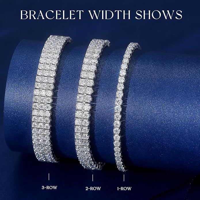 FANCIME Moissanite Tennis Bracelet 11.88 Carats 3-Row 925 Sterling Silver Tennis Bracelet 2.5 mm D Color VVS1 Round Cut Moissanite Bracelet for Women 7.5"