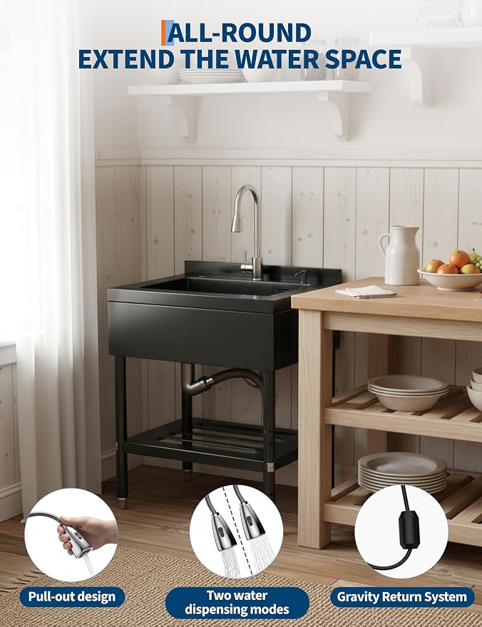 Stainless Steel Utility Sink, 25.7" × 20.7" × 39.5" Freestanding Laundry Tub - Image 5