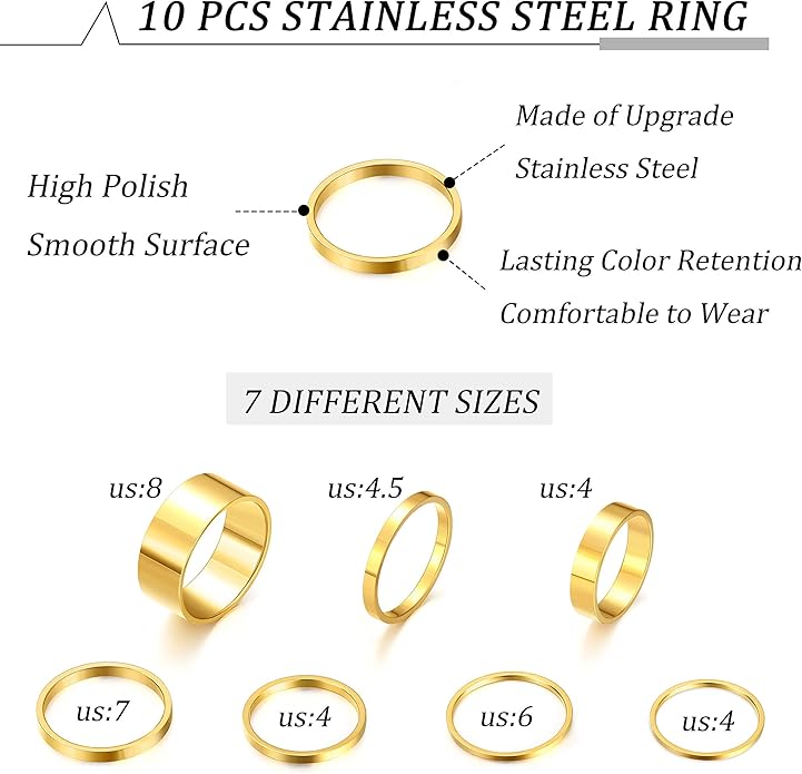 HAIAISO Silver Rings for Women Non Tarnish Stainless Steel Rings Set Dainty Gold Band Ring Stack Simple Stackable Thumb Pinky Ring for Multiple Size