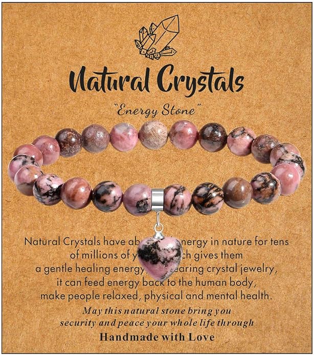 MAIBAOTA Healing Crystal Bracelet for Women, 8 mm Natural Gemstone Beaded Bracelet, Love Heart Bracelet Jewelry Gifts for Birthday Mothers Day Valentine's Day Anniversary