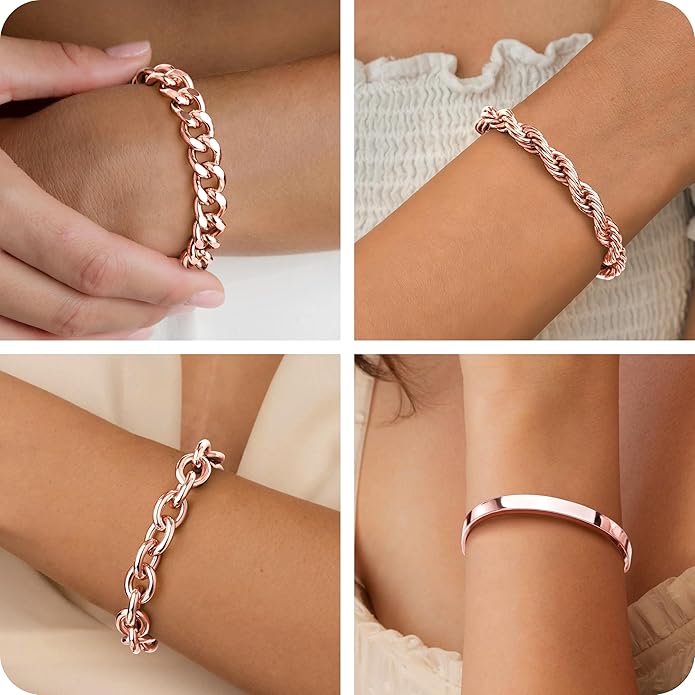Chunky Gold Bracelets Stack for Women Non Tarnish, Waterproof 14K Gold Plated Bangle Cuff Bracelets Set for Women Trendy Thick Layered Cuban Link Chain Paperclip Rope Stackable Bracelet for Jewelry Gifts