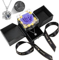 Preserved Violet Real Rose with Heart I Love You Necklace -Eternal Flowers Rose Birthday Gifts for Women Her Mom Wife Girlfriend Grandma on Valentines Mothers Day Christmas Anniversary Romantic-Violet