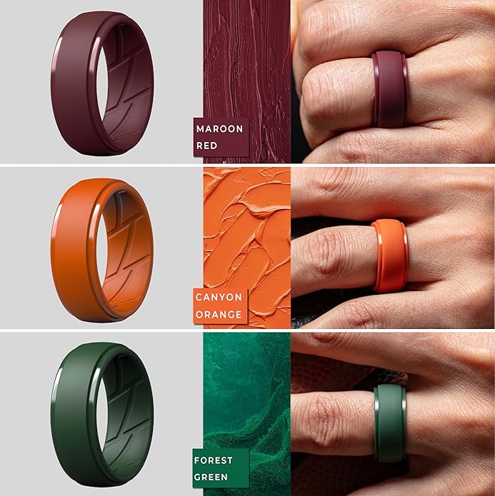 ThunderFit Men's Silicone Rings 10mm Wide 2.5mm Thick Rubber Bands, Breathable, Variety Multipack 1-10
