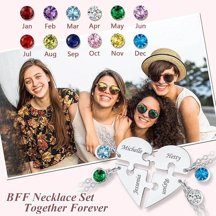 FindChic Personalized Matching BFF Necklace for 2/3/4/5/6 Puzzle Name Heart Pendant Stainless Steel Couple Necklace Set Customized Necklaces for Teen Girls