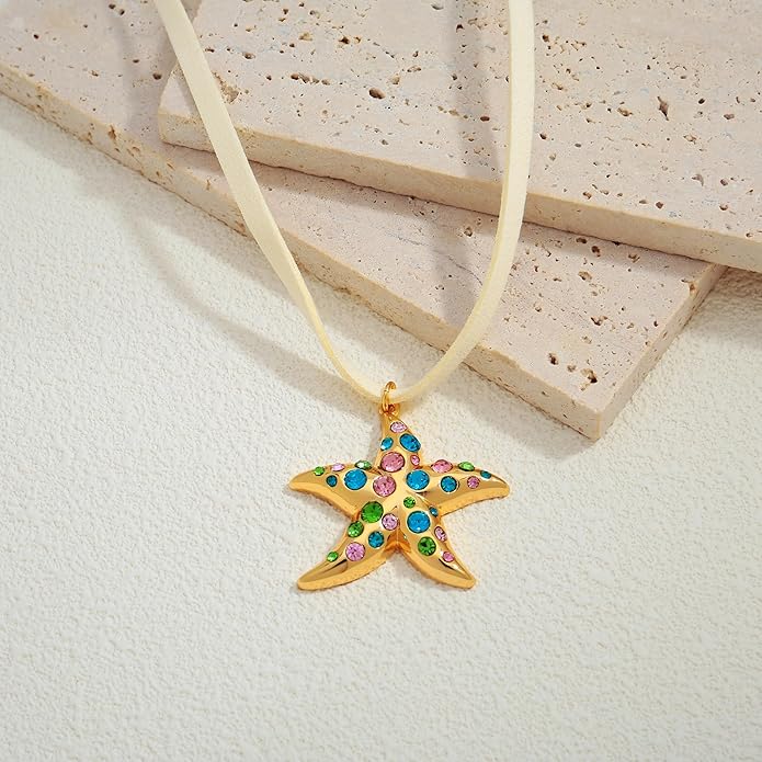 WOWORAMA Gold Necklace for Women Boho Spiral Conch Shell Necklace Starfish Necklace Vintage Ocean Sea Shell Choker Pendant Necklace Adjustable Summer Beach Jewelry