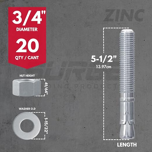 3/4" x 5-1/2" Zinc-Plated Wedge Anchors - Image 2