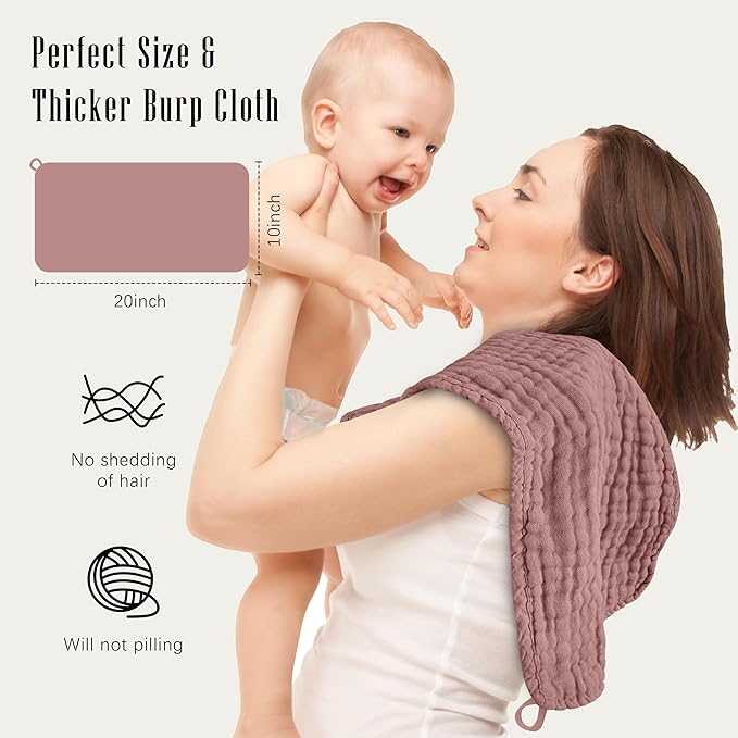SWEET DOLPHIN 12 Pack Muslin Burp Cloths Large 100% Cotton Burping Clothes for Baby Drool - Absorbent and Soft Boys & Girls Milk Spit Up Rags for Newborn Essentials Registry - Muted Terracotta