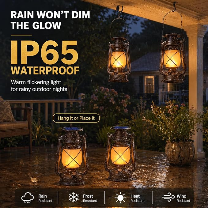 Marlrin Solar Lanterns Outdoor Waterproof 4 Pack LED Flickering Flame Light | - Image 2
