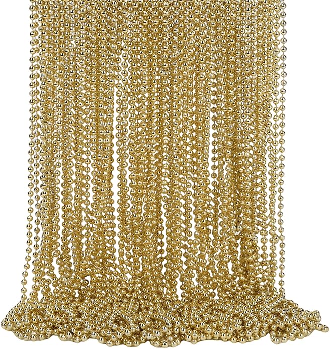 Mardi Gras Beads Necklaces, 33 Inch Plastic Beads for Party Favors, Festival Decorations, Parade Throws, Christmas, St. Patrick's Day Celebrations