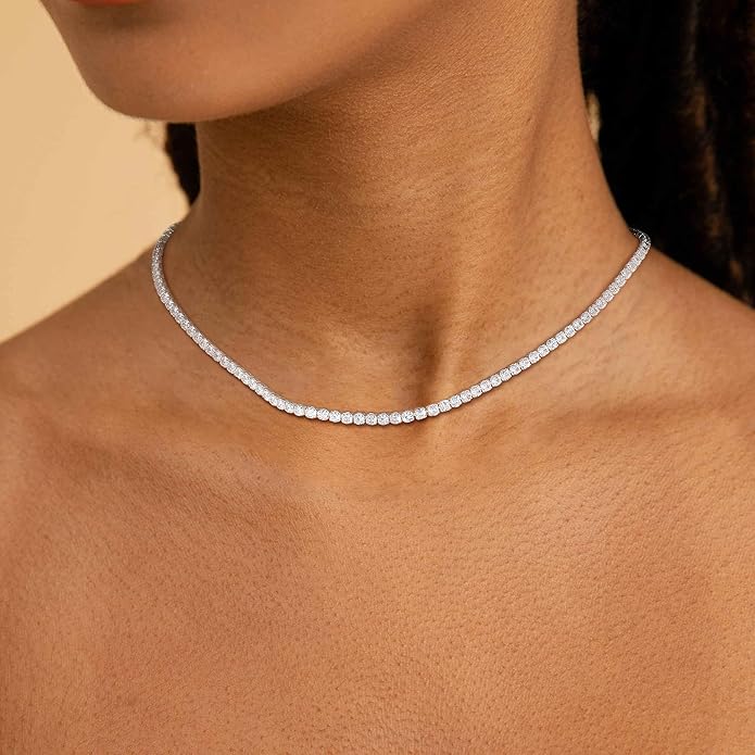 Tennis Necklace for Women, 14K Gold/Silver Plated Rhinestone Choker Necklace for Women, Dainty Cubic Zirconia Cut Faux Diamond Chain