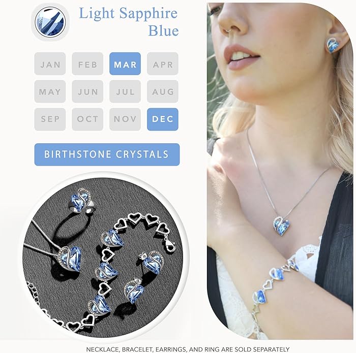 Leafael Infinity love Heart Birthstone Stud Earrings for Women, Valentine's Day Gifts for Mom, Wife, and Her, Silver Plated Birthday Jewelry