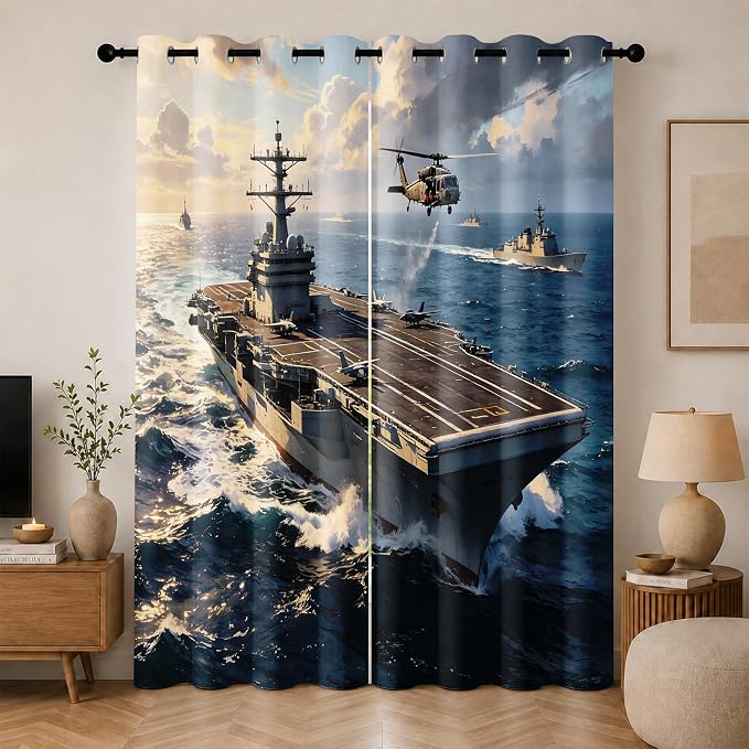 Aircraft Carrier Blackout Curtains 52 x 72 Inch Length Set of 2 | Warship by Unknown