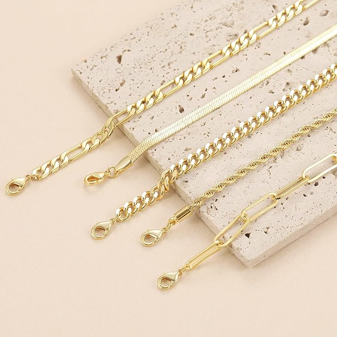 DEARMAY Gold Bracelets for Women Waterproof, 14K Gold Plated Jewelry Sets Trendy Thin Dainty Stackable Cuban Link Paperclip Chain Bracelet Pack Fashion Accessories Gifts for Womens